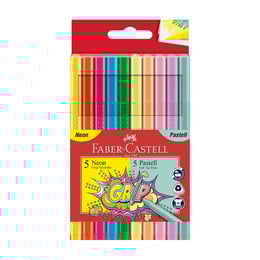 Faber-Castell Флумастери Grip, 5 цвята неон и 5 цвята пастел