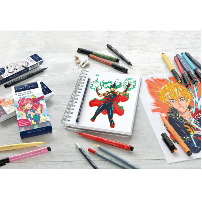 Faber-Castell Тънкописец Pitt Artist Pen, Drawing Manga, 4 броя (XS, F, S, B)