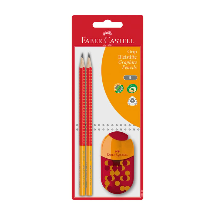 Faber-Castell Моливи Grip 2001, Two Tone, с острилка, микс цветове, 2 броя