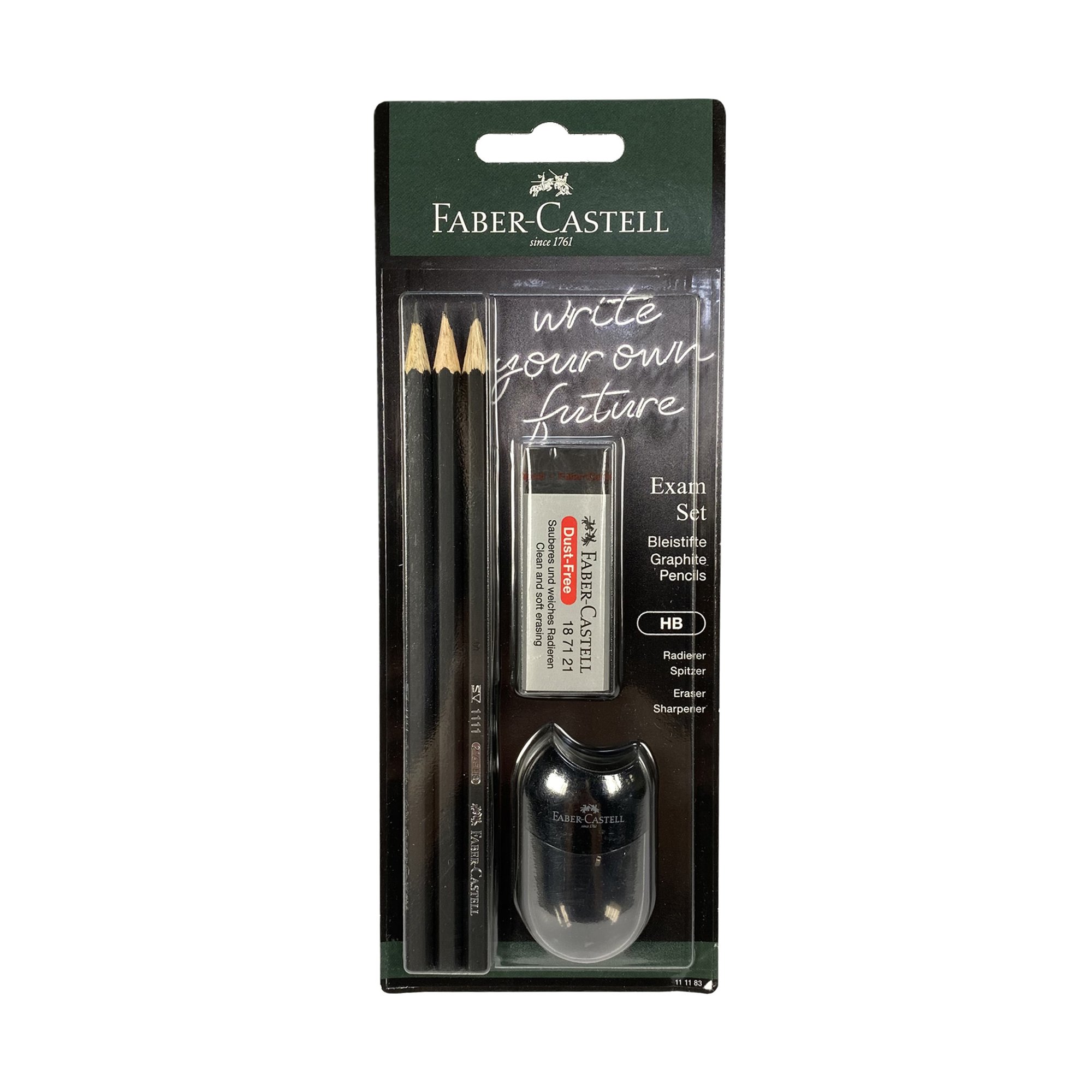 Faber-Castell Молив 1111, чернографитен, HB, 3 броя, с включени аксесоари