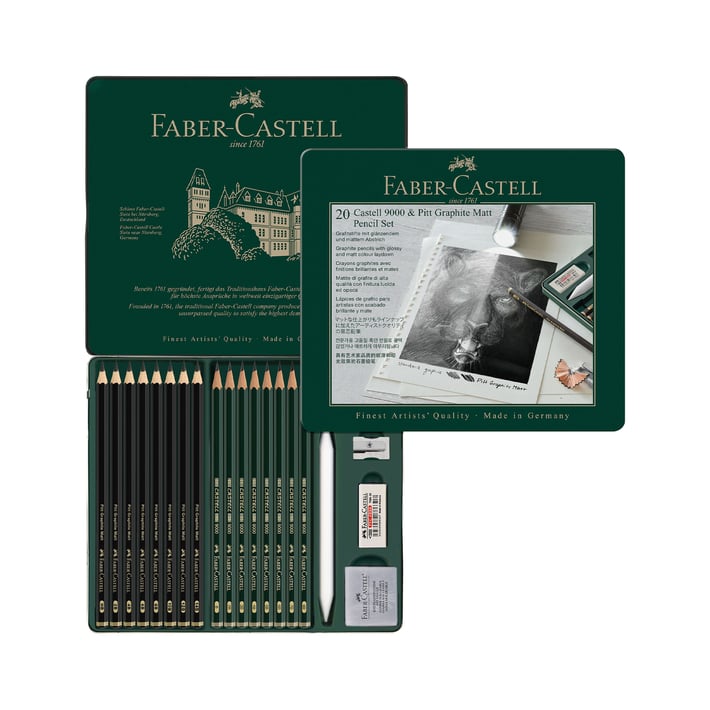 Faber-Castell Молив Pitt Graphite Matt&Castell 9000, чернографитен, различни твърдости, 20 броя