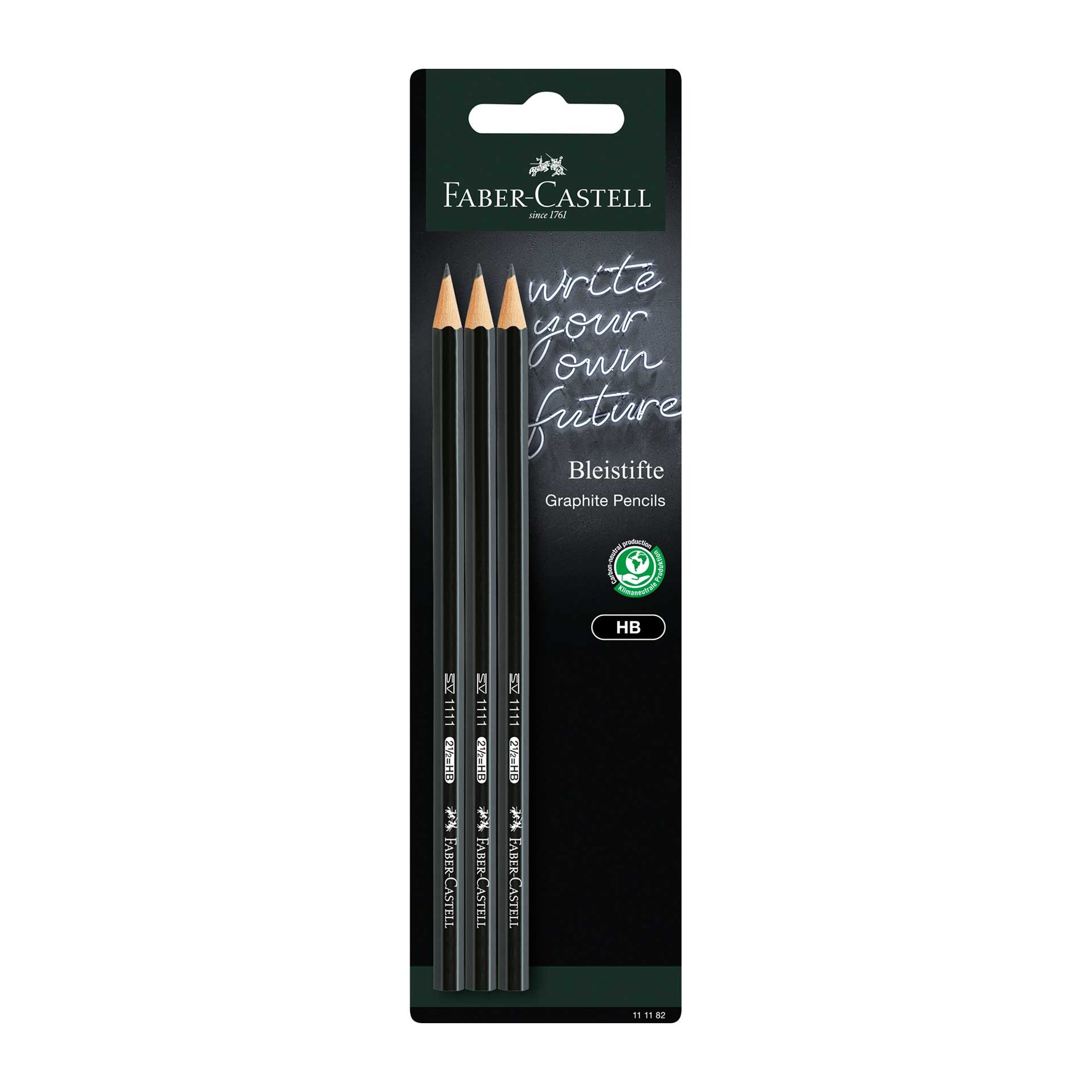 Faber-Castell Молив 1111, чернографитен, HB, 3 броя в блистер