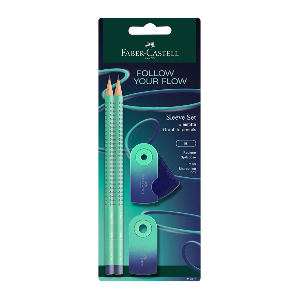 Faber-Castell Моливи Grip 2001, B, с острилка, Buzzing blue, 2 броя