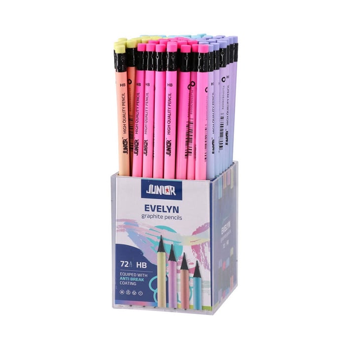 Молив Junior Evelyn, HB, с гума, пастелни цветове, асорти