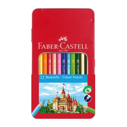 Faber-Castell Цветни моливи Замък, 12 цвята, в метална кутия