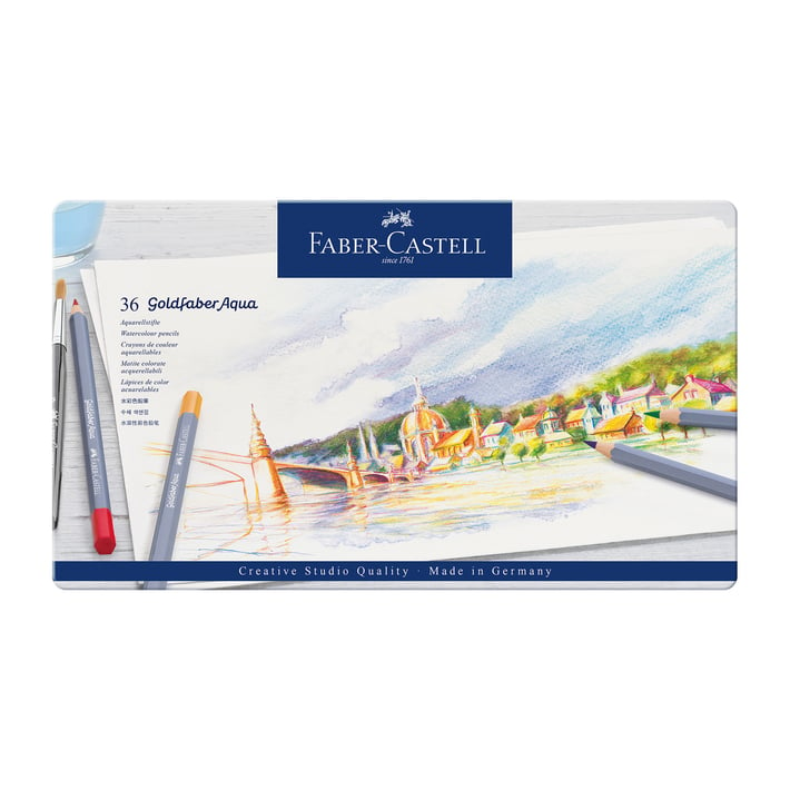 Faber-Castell Акварелни моливи Goldfaber Aqua, 36 цвята, в метална кутия