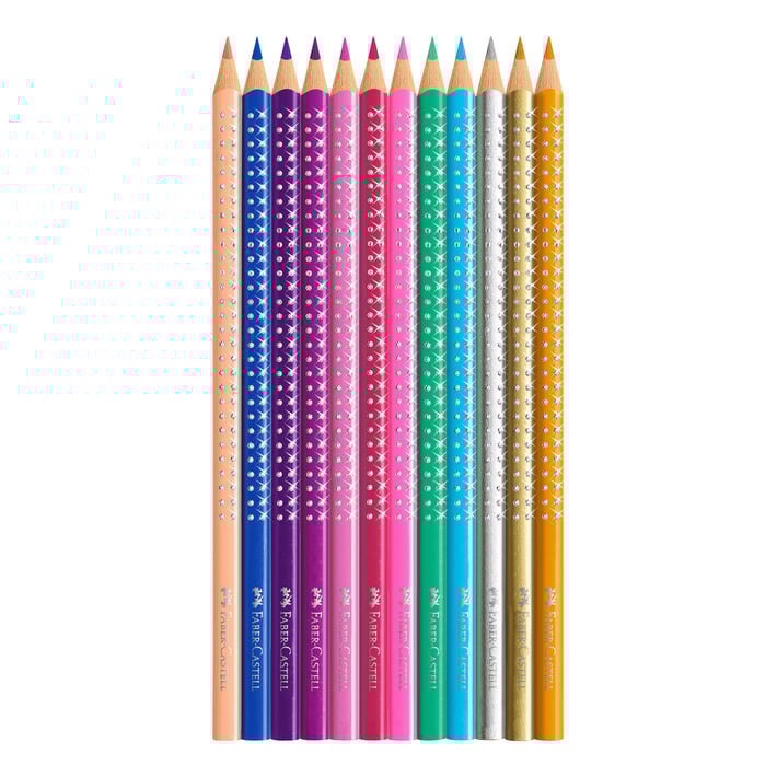 Faber-Castell Цветни моливи Sparkle, в метална розова кутия, 12 цвята
