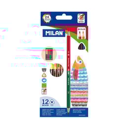 Milan Цветни моливи Triangular Bicolour, 12 броя, 24 цвята