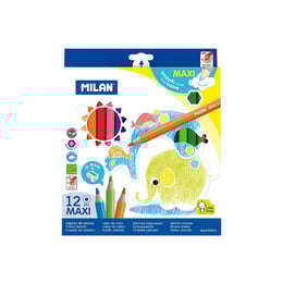 Milan Цветни моливи Maxi Hex, 12 цвята, с включена острилка