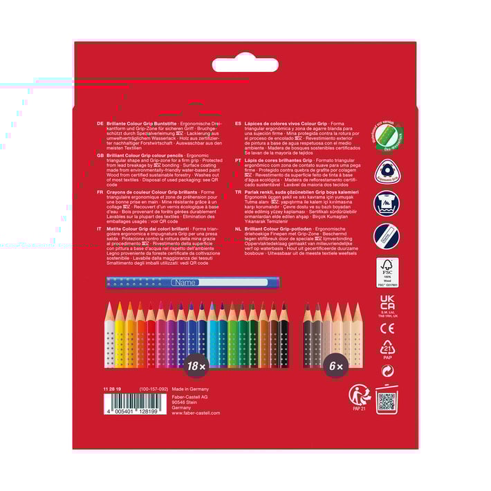 Faber-Castell Цветни моливи Grip 2001 - Skintones, 18+6 цвята
