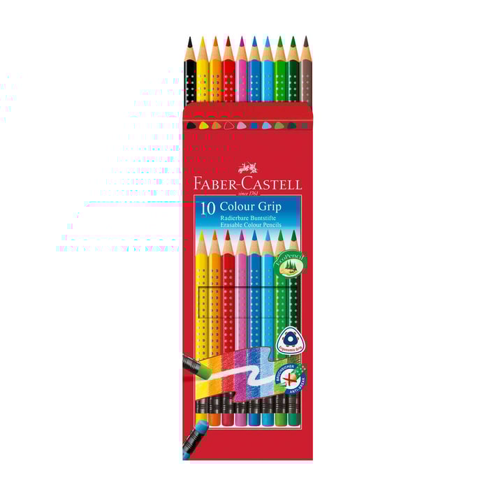 Faber-Castell Моливи Grip 2001, изтриваеми, 10 цвята