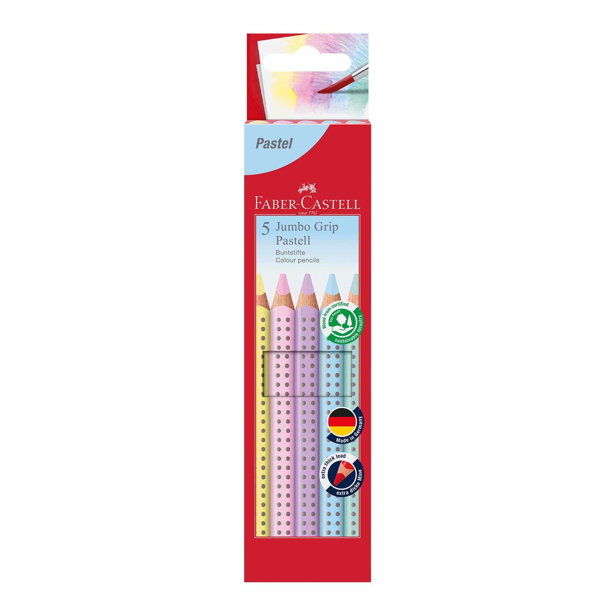 Faber-Castell Моливи Jumbo Grip 2001 Pastel, 5 цвята