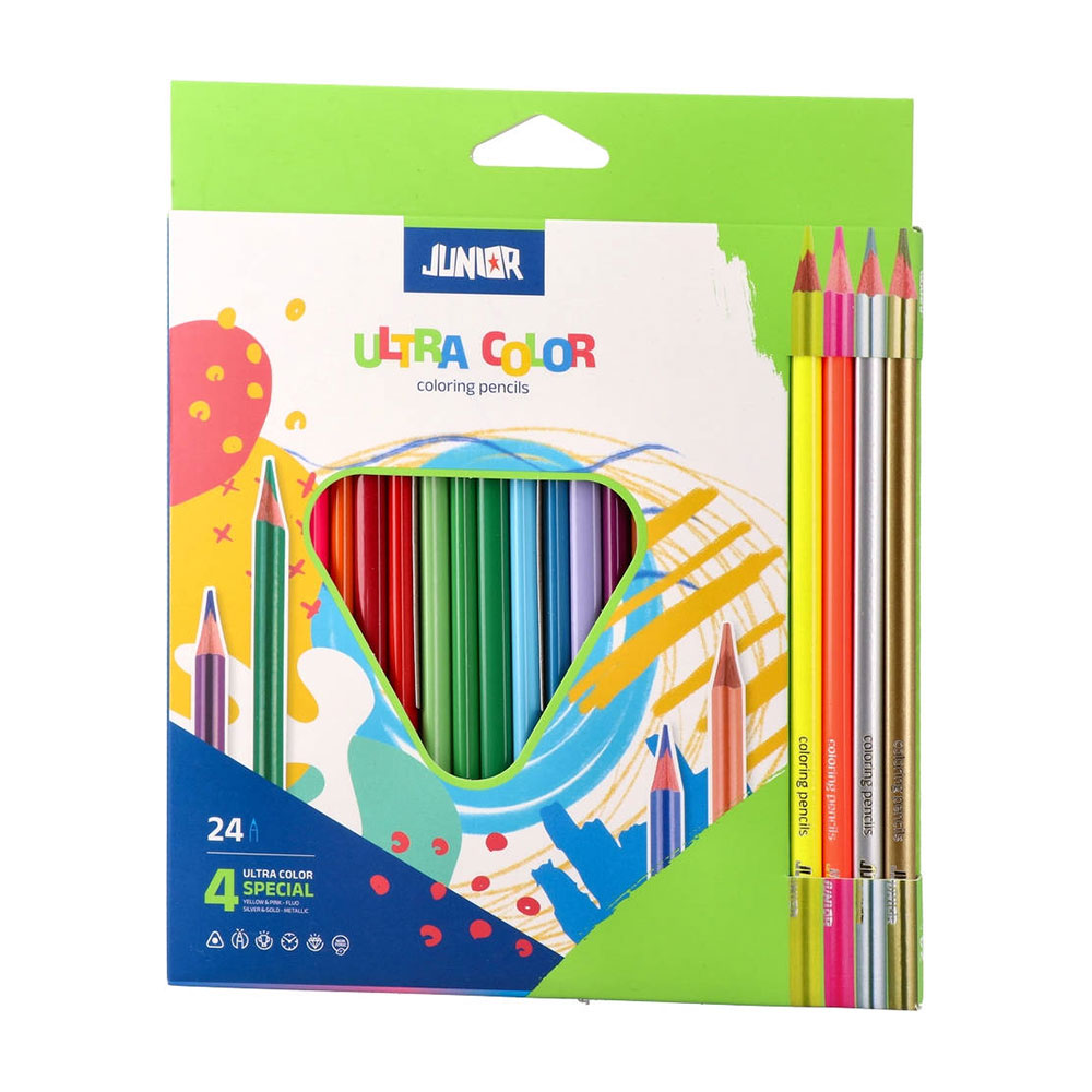 Цветни моливи Junior Ultra Color, триъгълни, 20 стандартни и 4 металикови цвята