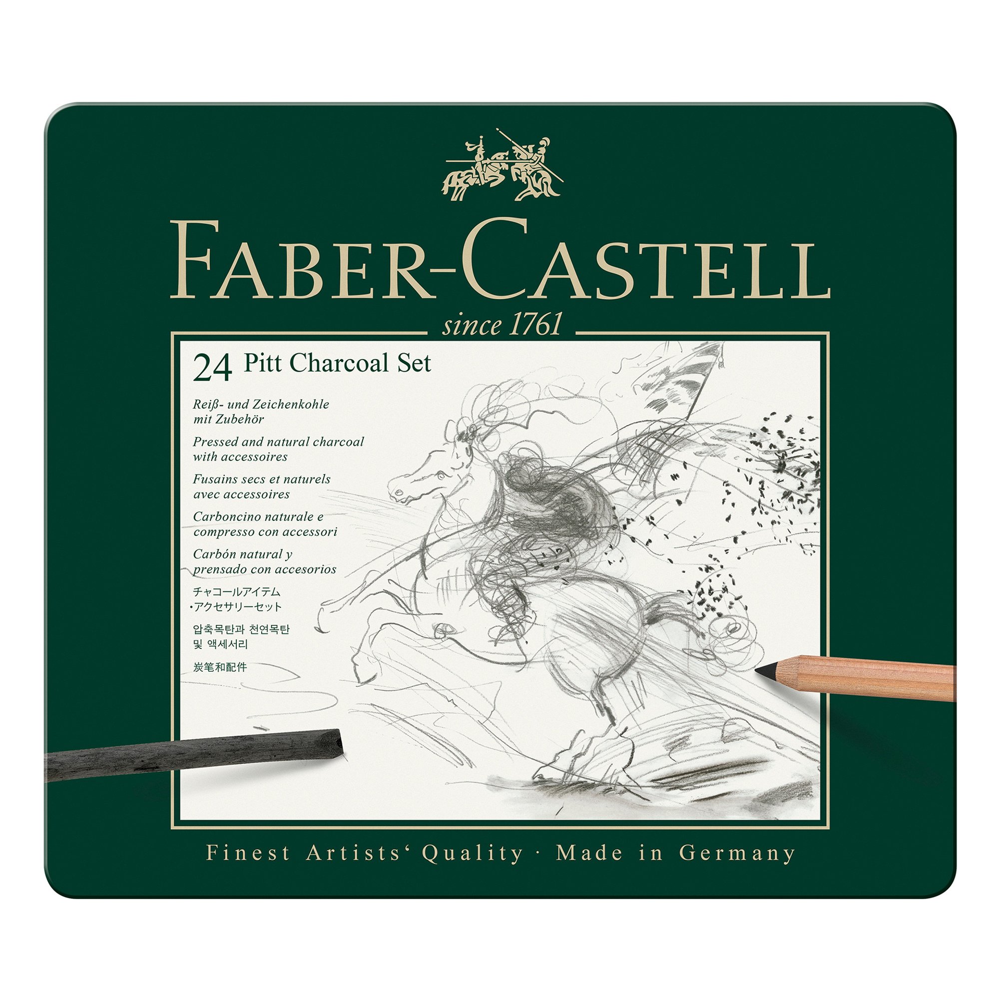 Faber-Castell Комплект въглени Pitt Charcoal, 24 броя в метална кутия