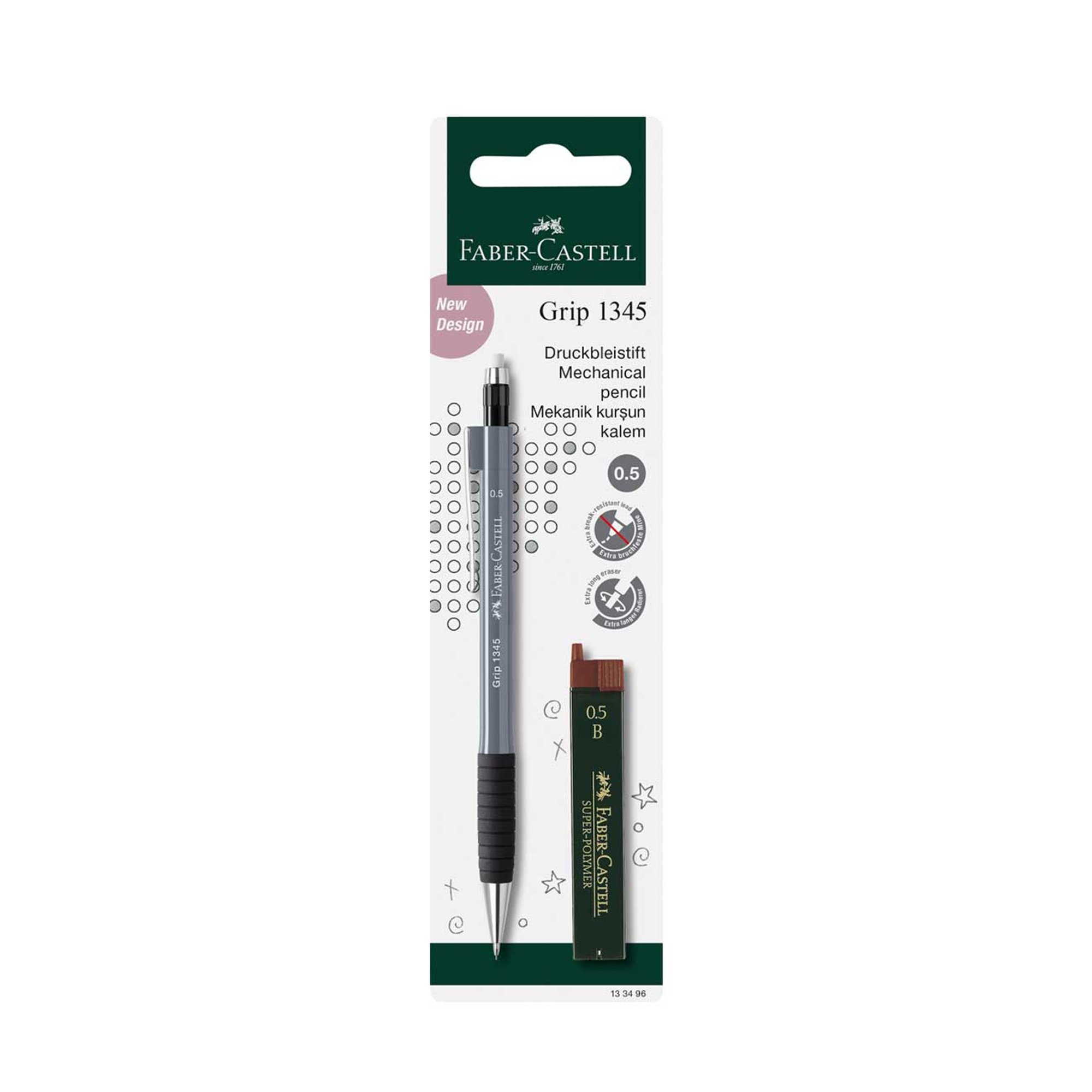 Faber-Castell Автоматичен молив Grip 1345, 0.5 mm, с включени 12 графита