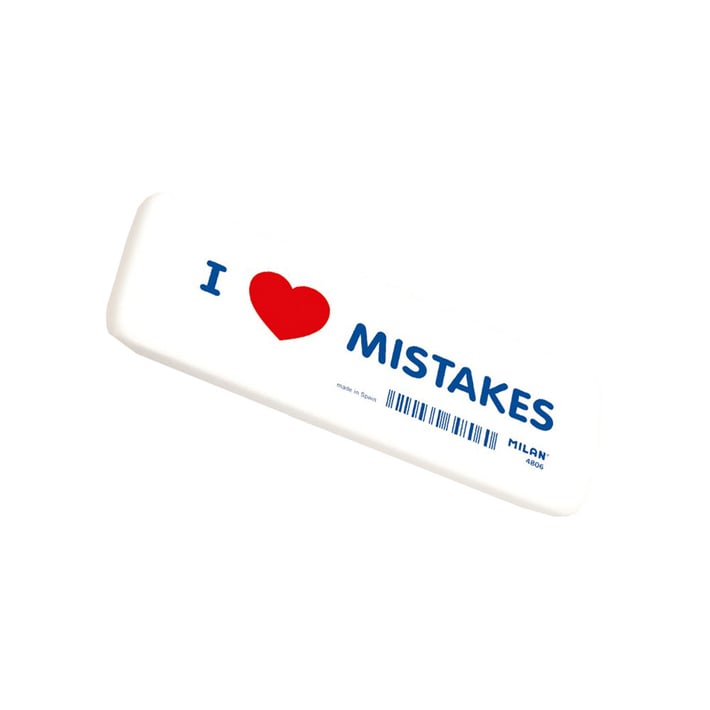 Milan Гума за молив I Love Mistakes 4806, голяма, бяла, 120 броя