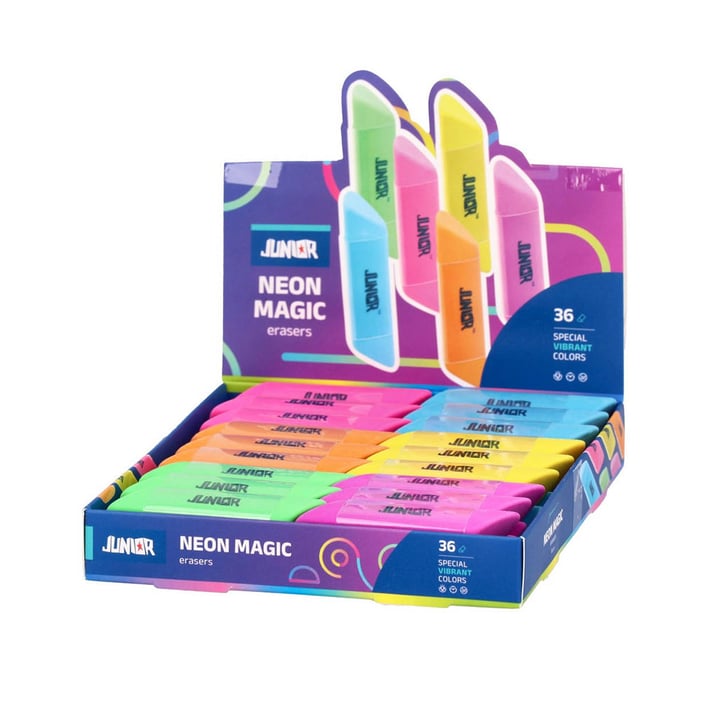 Гума за молив Junior Neon Magic, неонова, асорти