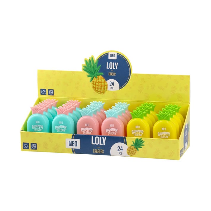 Гума за молив Sazio Loly, ананас, с капачка, асорти