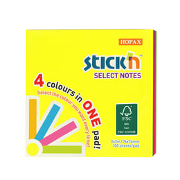 Stick'n Самозалепващи се листчета Select Notes, 76 x 76 mm, 4 цвята, 100 листа