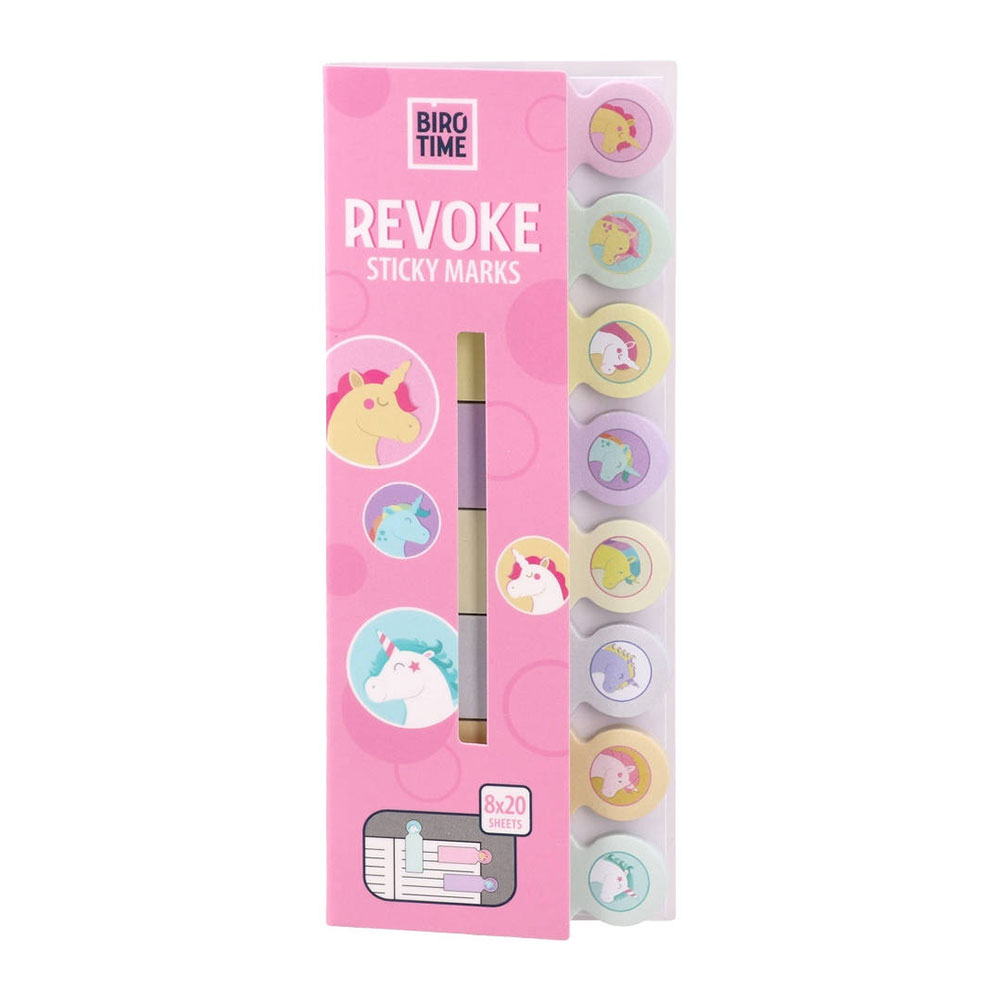 Самозалепващи се индекси Biro Time Revoke, еднорог, 8 вида х 20 листа