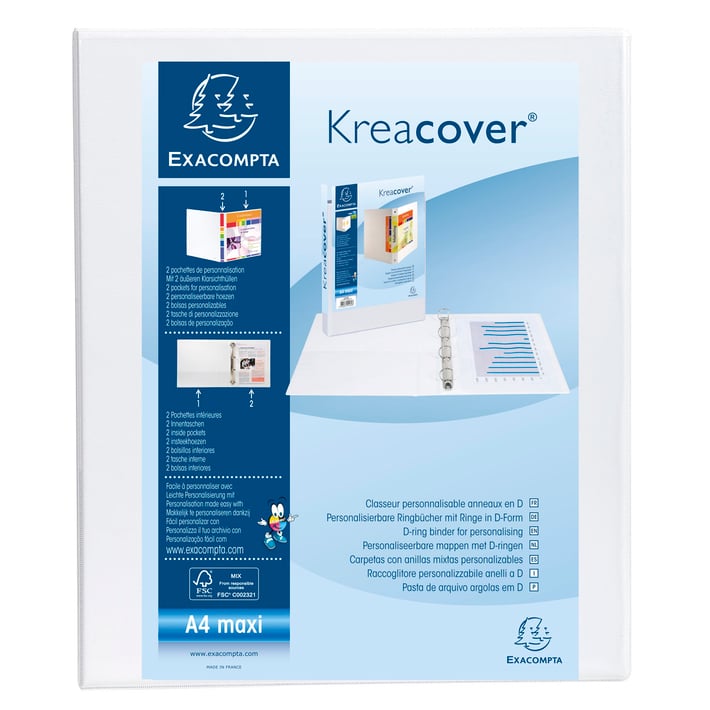 Exacompta Папка Kreacover, А4, с 4 ринга, 3 джоба, PP, 47 mm, бяла