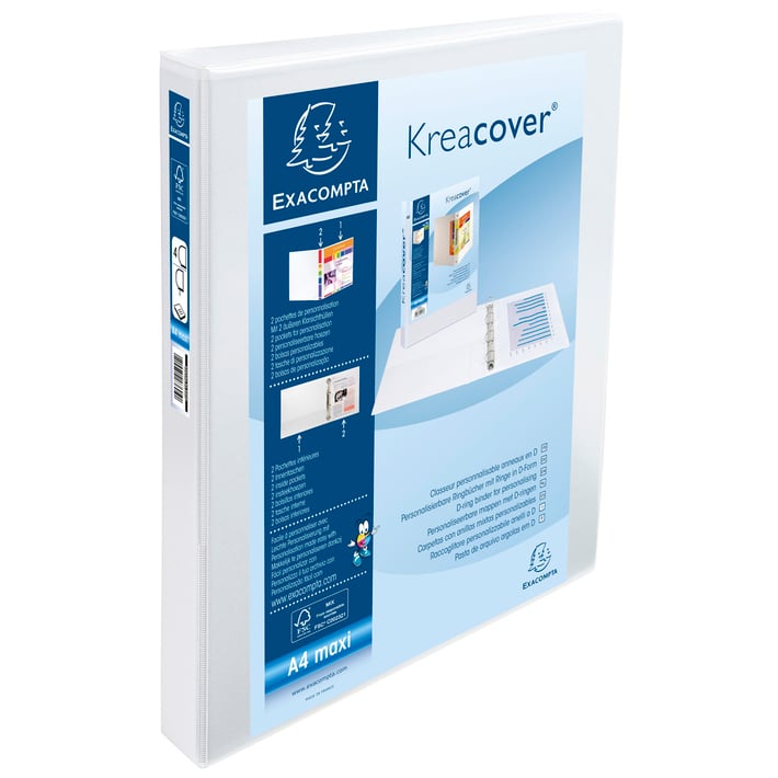 Exacompta Папка Kreacover, А4, с 4 ринга, 3 джоба, PP, 47 mm, бяла