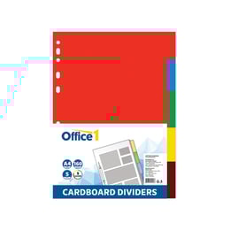 Office 1 Разделител, картонен, A4, 160 g/m2, с цветове, 5 броя
