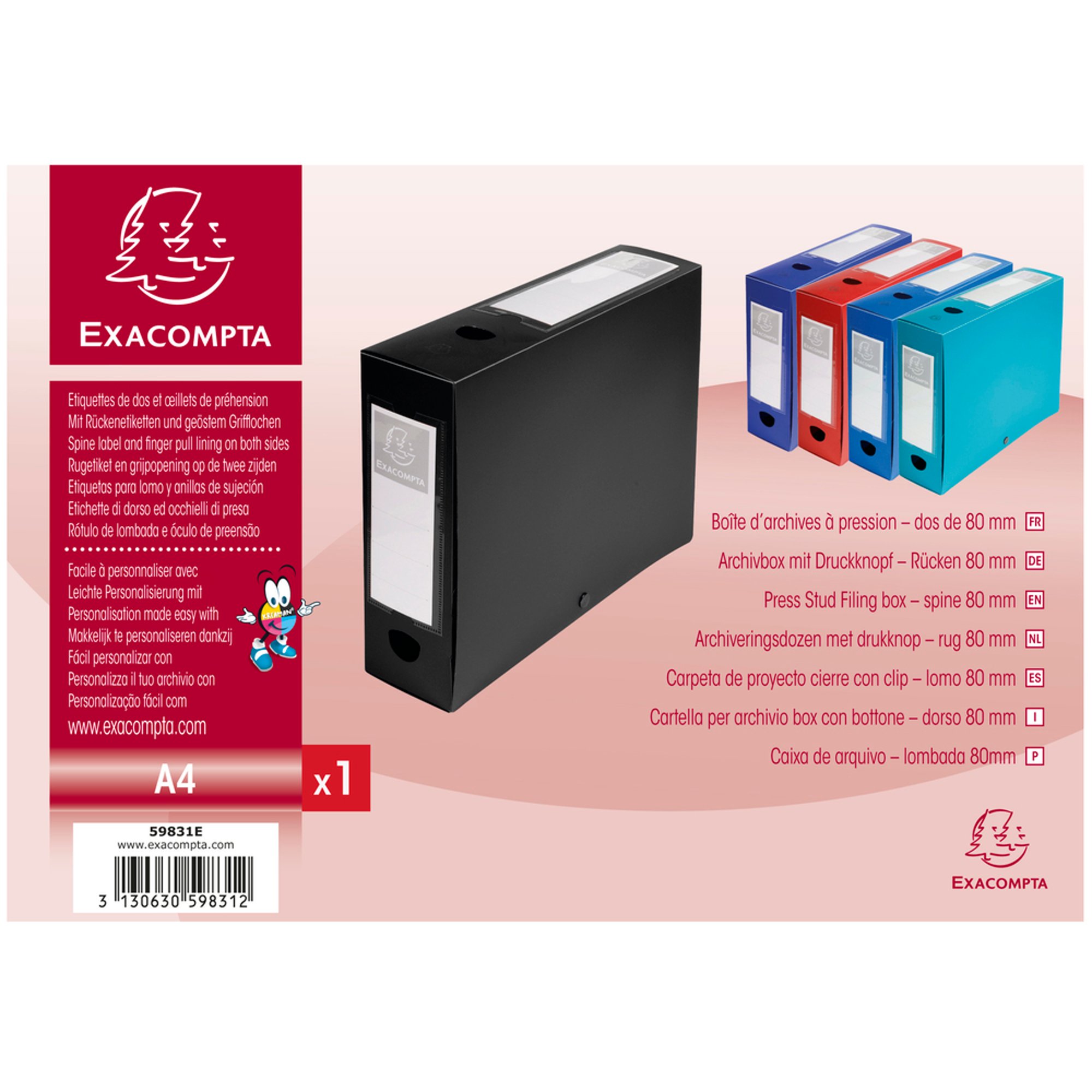 Exacompta Бокс с копче, A4, PP, 8 cm, хоризонтален и вертикален, черен