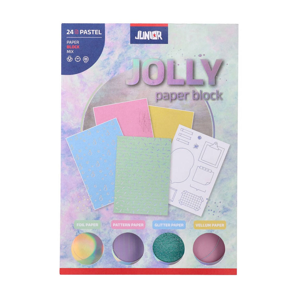 Блок дизайнерска хартия Junior, А5, пастелни цветове, 5 броя