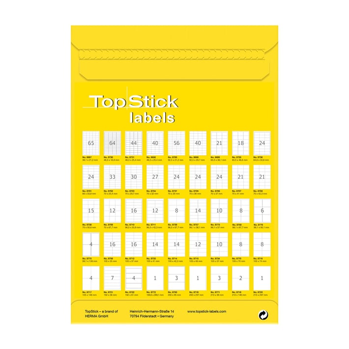 Top Stick Самозалепващи етикети, A4, 63.5 х 38.1 mm, 21 броя, 100 листа