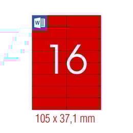 Tanex Самозалепващи етикети, A4, 105 x 37.125 mm, червени, 16 броя, 25 листа