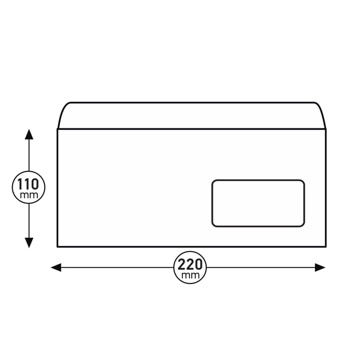 Office 1 Пощенски плик, DL, 110 x 220 mm, хартиен, с дясно прозорче, със самозалепваща лента, бял, 100 броя