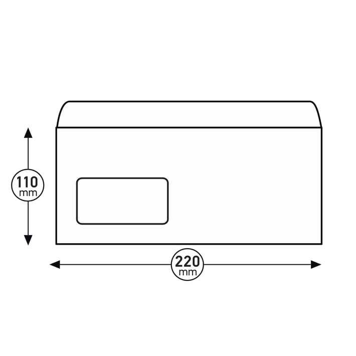 Top Office Пощенски плик, DL, 110 x 220 mm, хартиен, с ляво прозорче, със самозалепваща лента, бял, 1000 броя