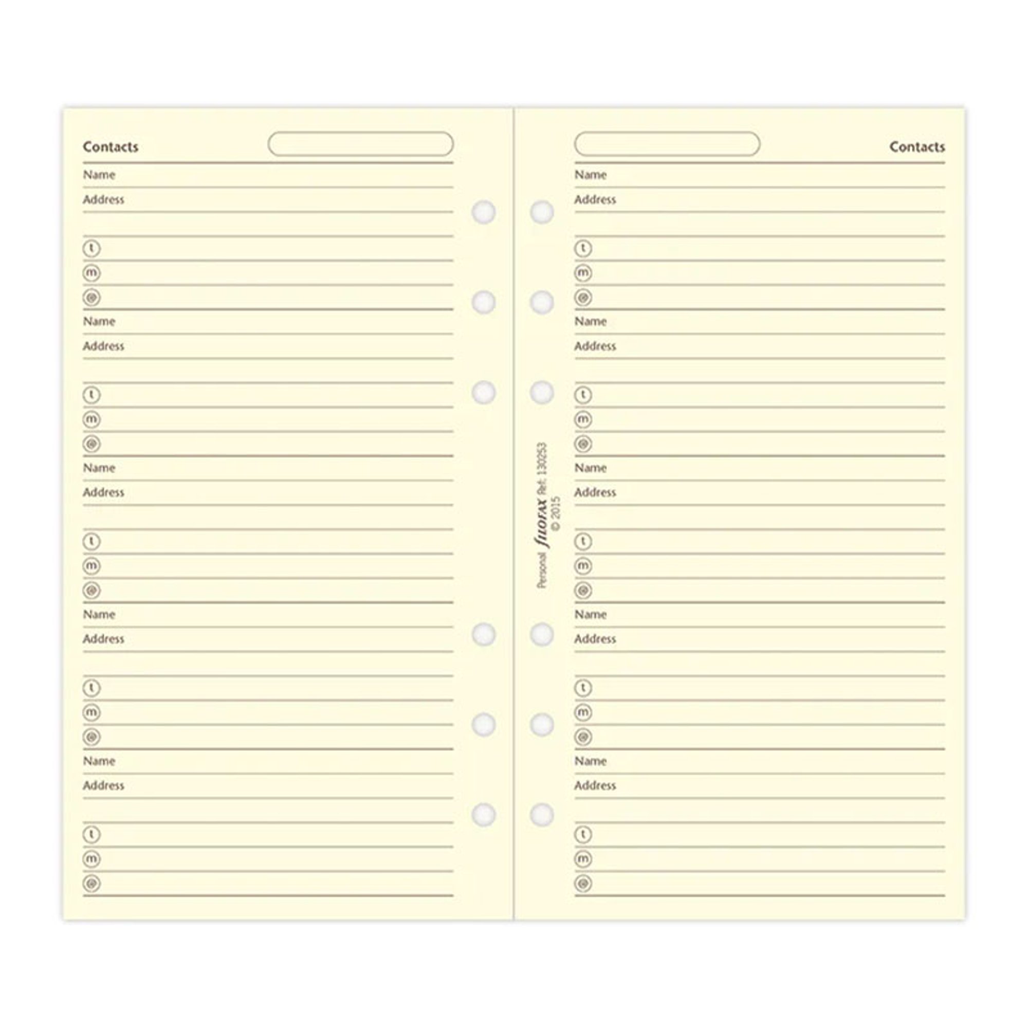 Filofax Пълнител за органайзер Cotton Cream Personal, за имена, адреси и телефони