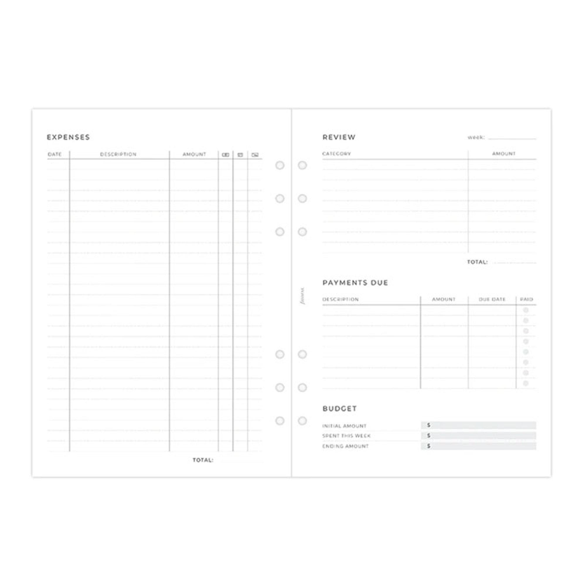 Filofax Пълнител за органайзер Minimal, A5, описване на разходи