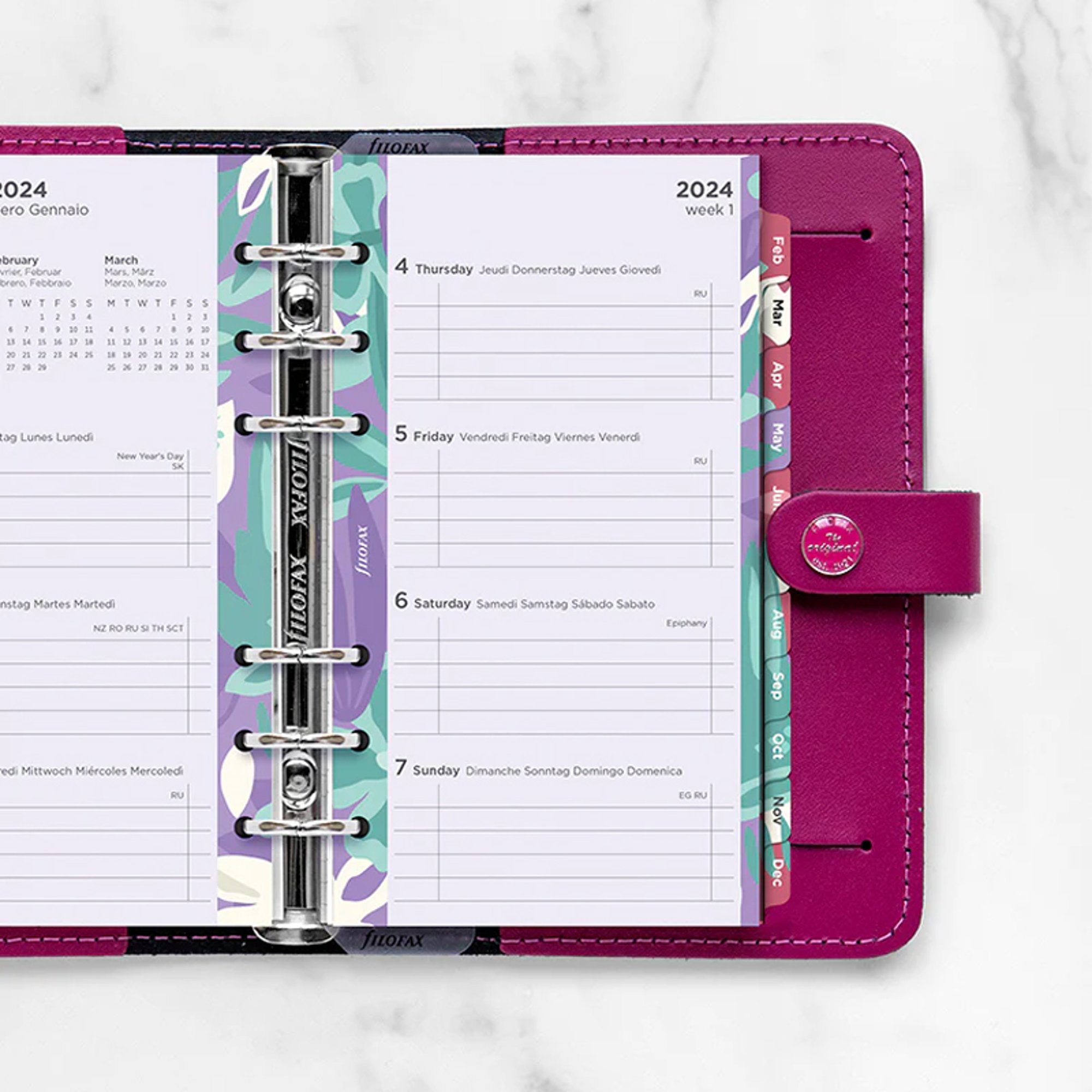 Filofax Пълнител за органайзер Floral Personal, за 2024 година, 1 седмица на 2 страници