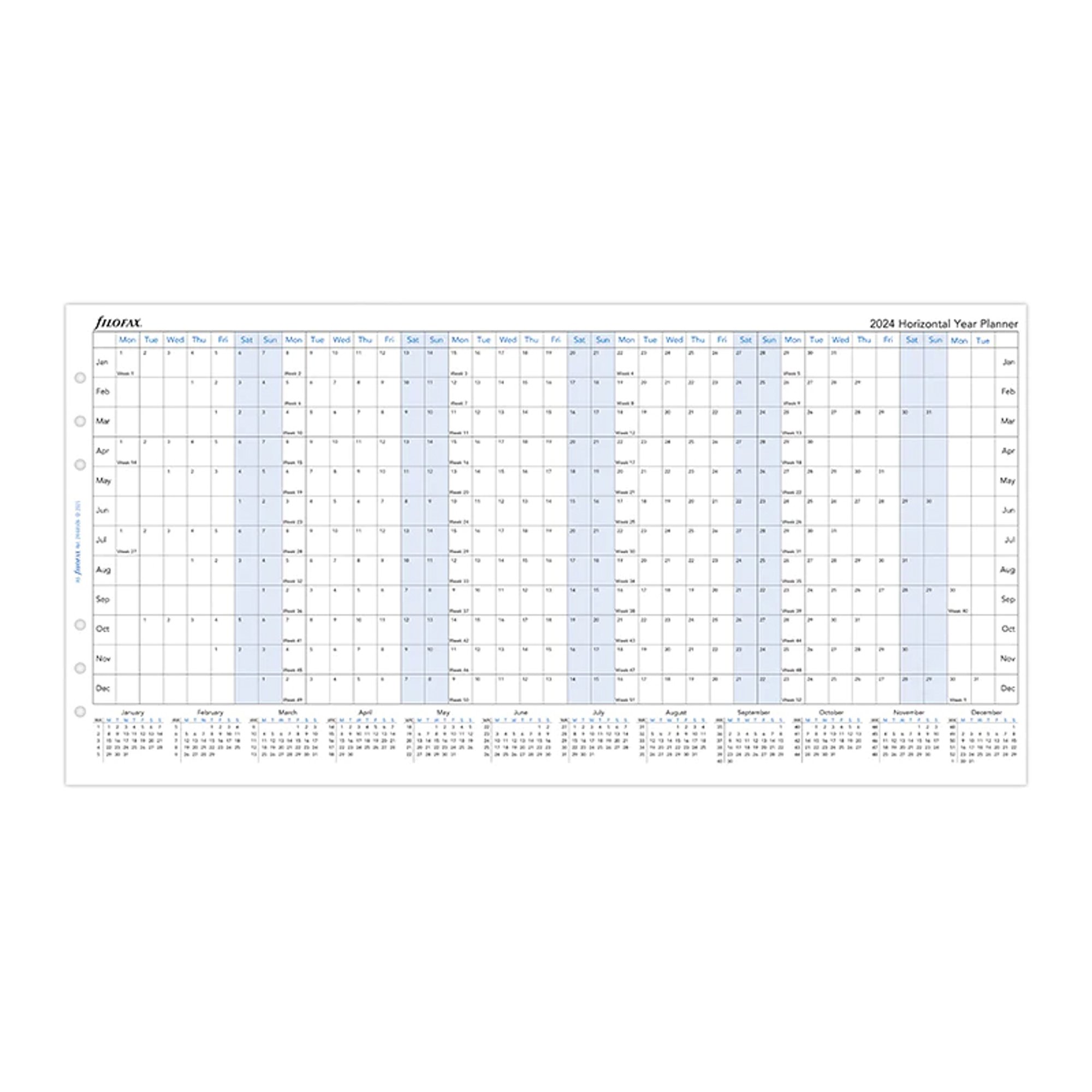 Filofax Пълнител за органайзер, А5, за 2024 година, 1 година на страница в разгъвка