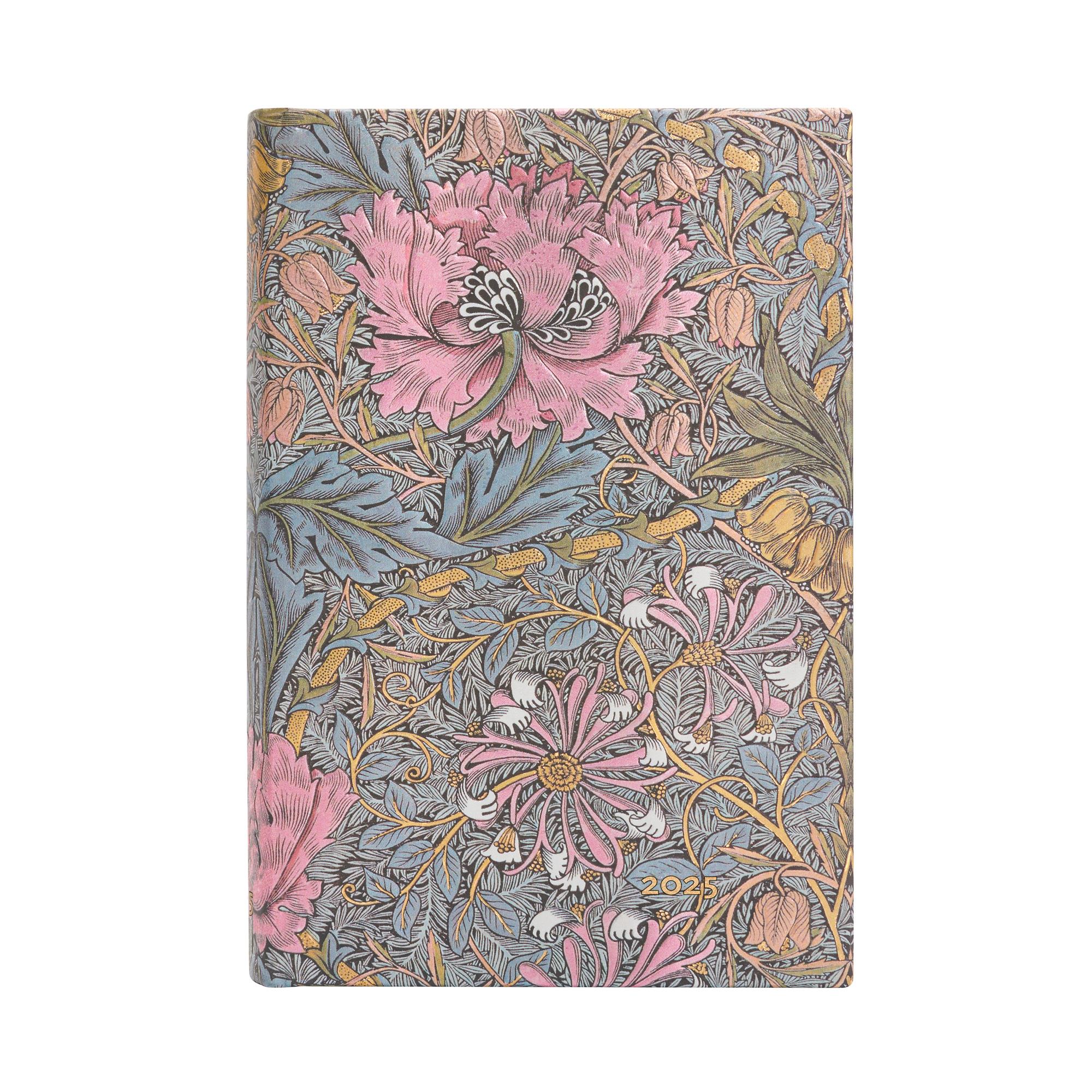 Paperblanks Планер Morris Pink, Mini, 1 ден на страница, твърда корица, 208 листа, за 2025 година