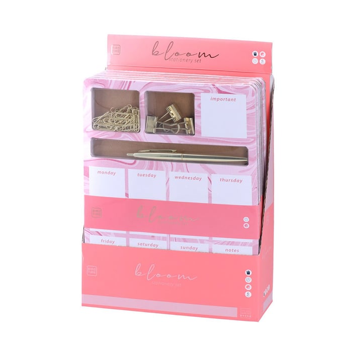 Планер Biro Time Opal, седмичен, с канцеларски материали, 48 листа, розов