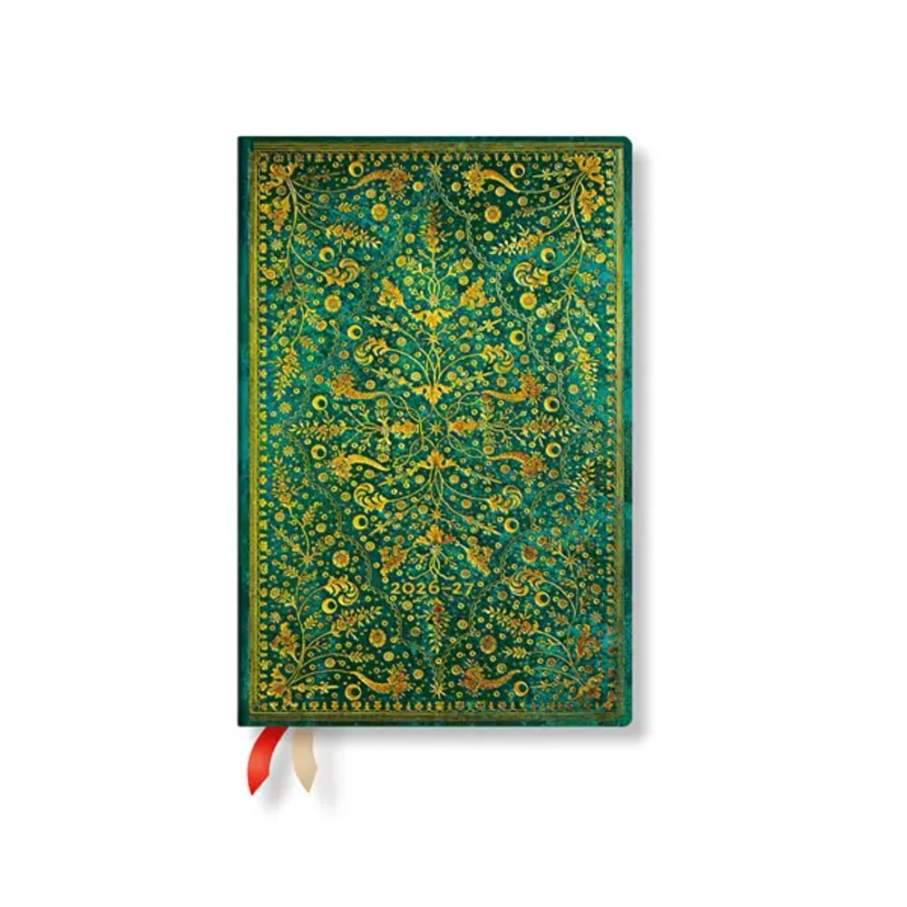 Paperblanks Планер Emerald Flower, Mini, хоризонтален, твърда корица, 112 листа, за 2026-2027 година