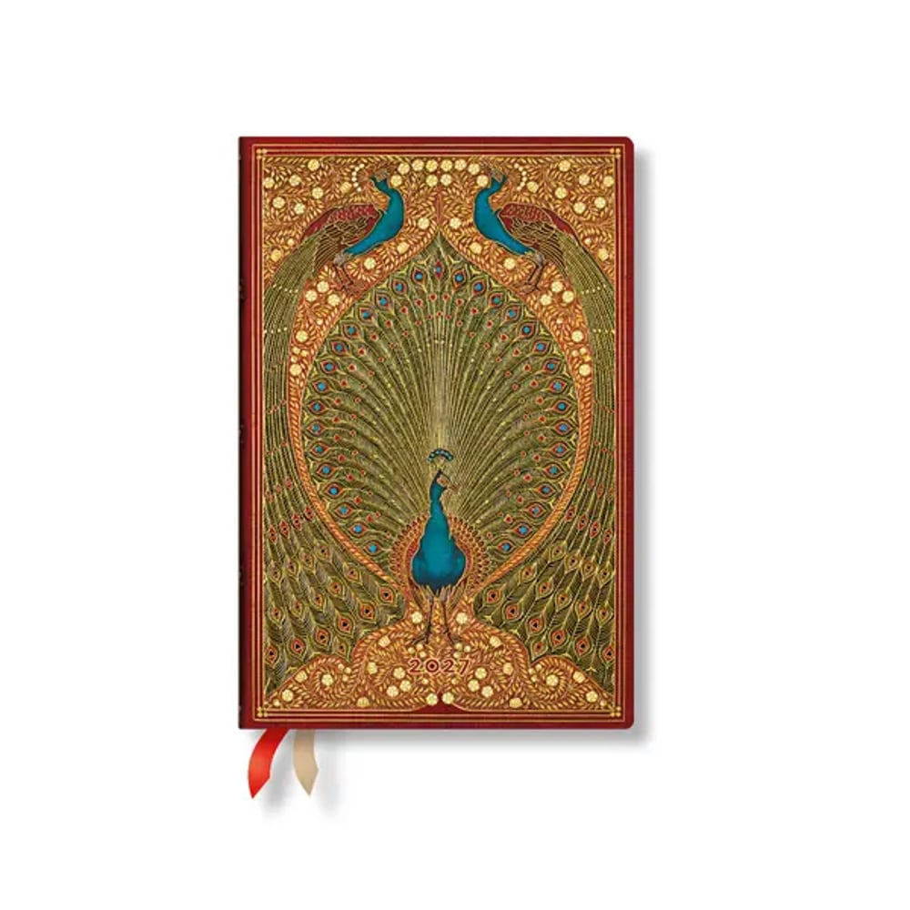 Paperblanks Планер Hafiz's Peacocks, Mini, 1 ден на страница, твърда корица, 216 листа, за 2027 година