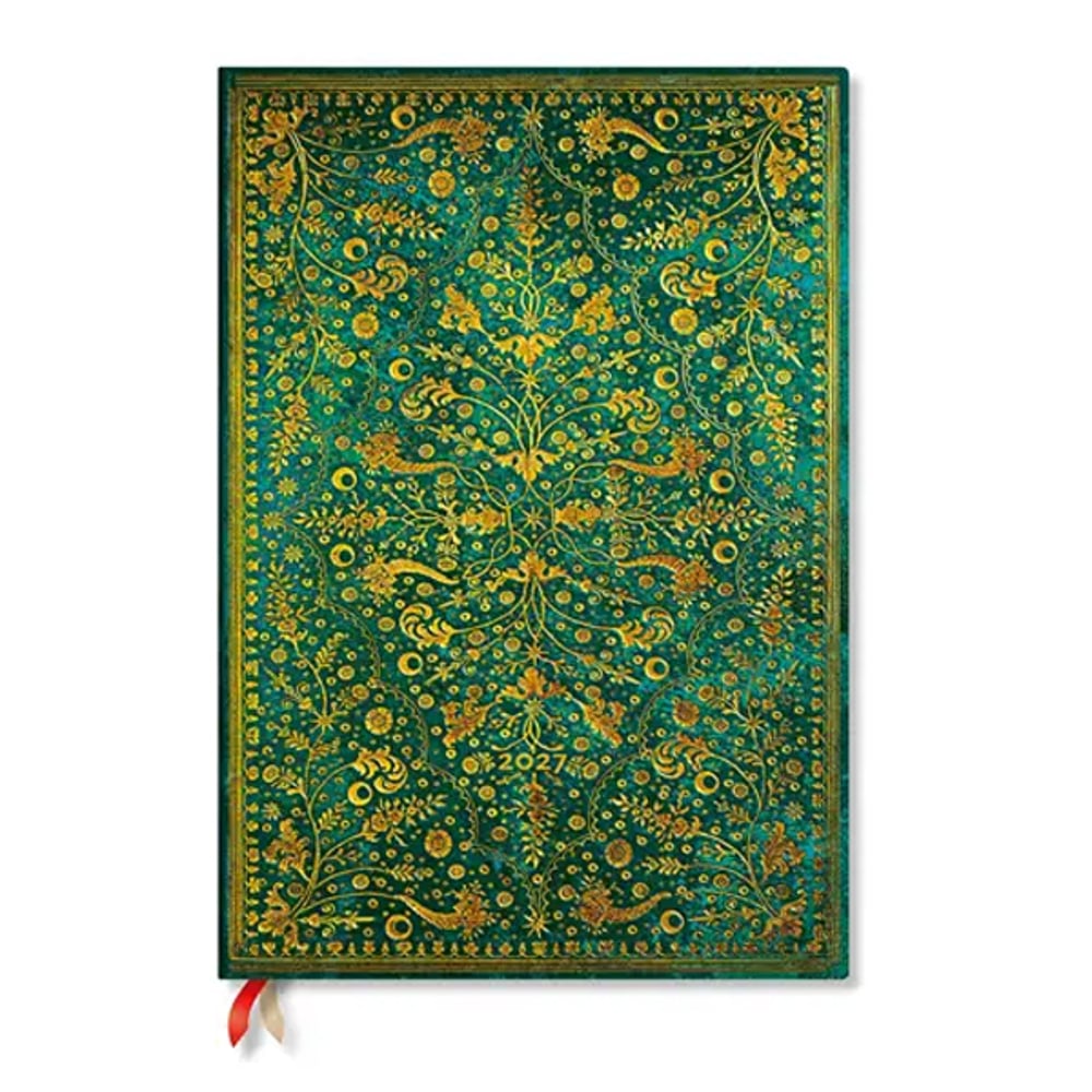 Paperblanks Планер Emerald Flower, Grande, вертикален, твърда корица, 88 листа, за 2027 година