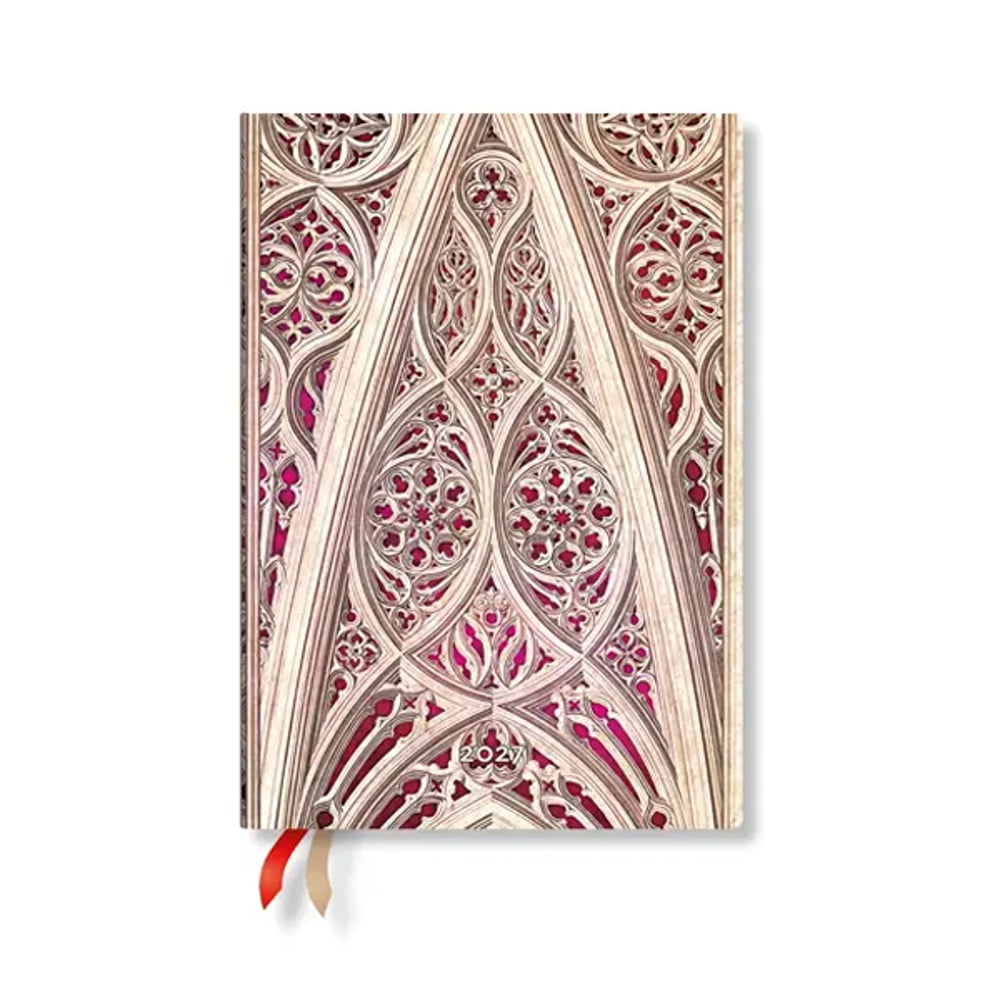 Paperblanks Планер Duomo di Milano Burgundy, Midi, хоризонтален, мека корица, 88 листа, за 2027 година