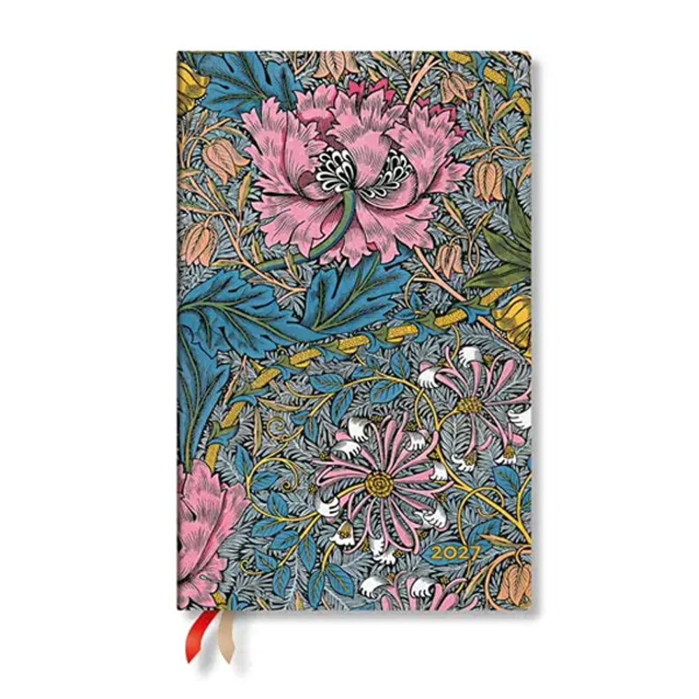 Paperblanks Планер Morris Pink Honeysuckle, Maxi, хоризонтален, мека корица, 88 листа, за 2027 година