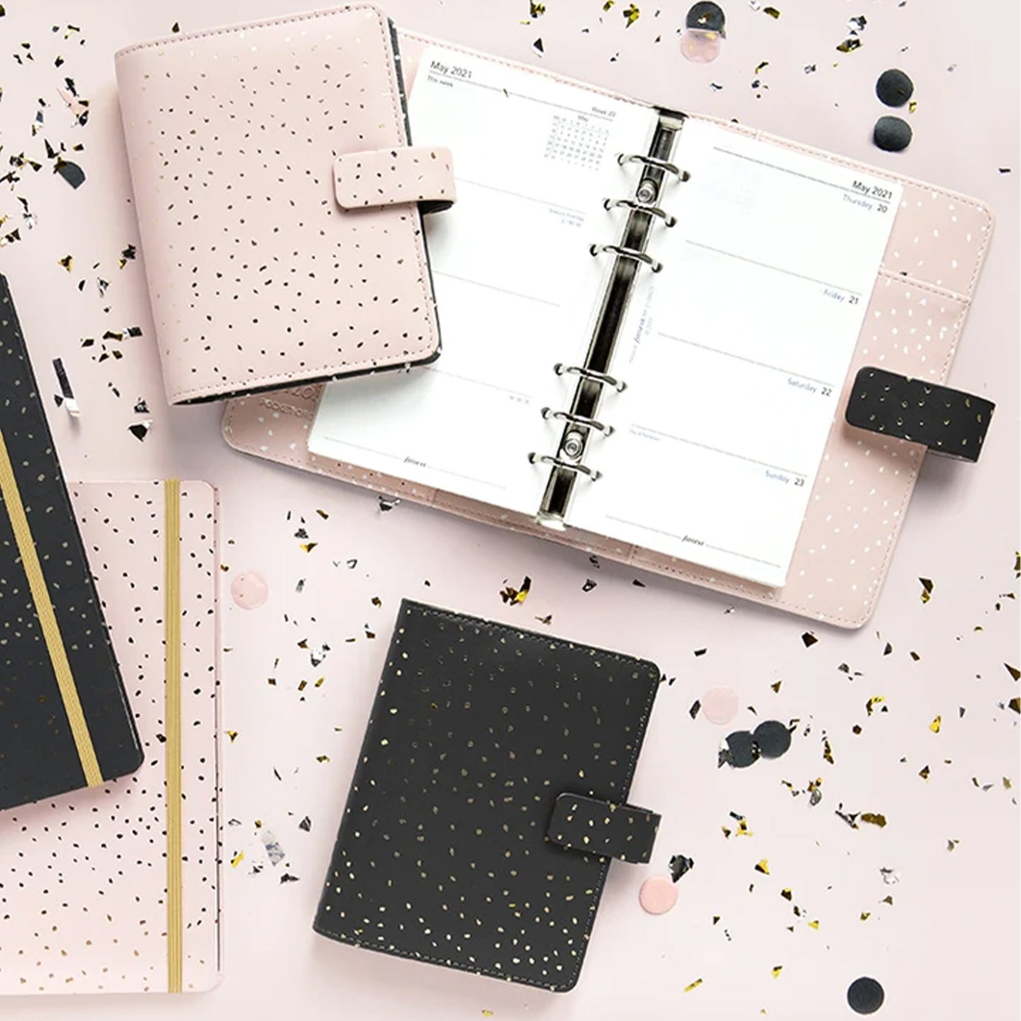 Filofax Органайзер Confetti Pocket, черен със златисти елементи