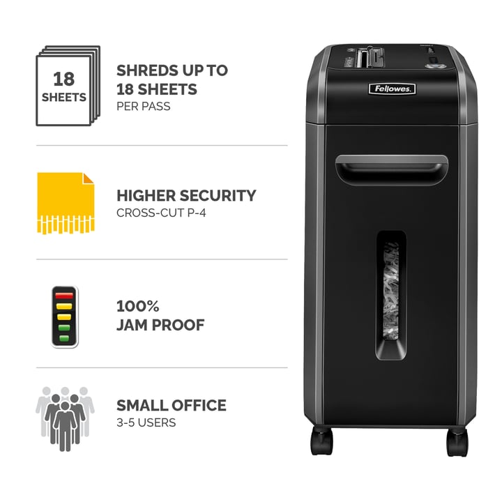 Fellowes Шредер за унищожаване на документи Powershred 99Ci, 100% Jam Proof, Cross-Cut, 34 L