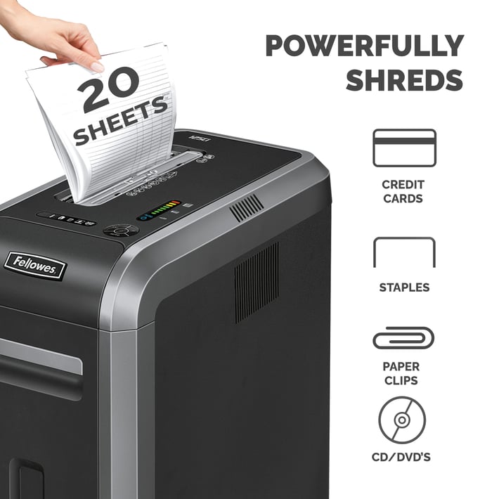 Fellowes Шредер за унищожаване на документи Powershred 125Ci, 100% Jam Proof, Cross-Cut, 53 L