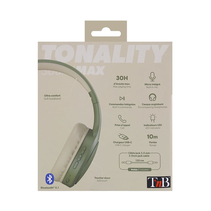 TNB Слушалки Tonality, с Bluetooth, цвят маслина