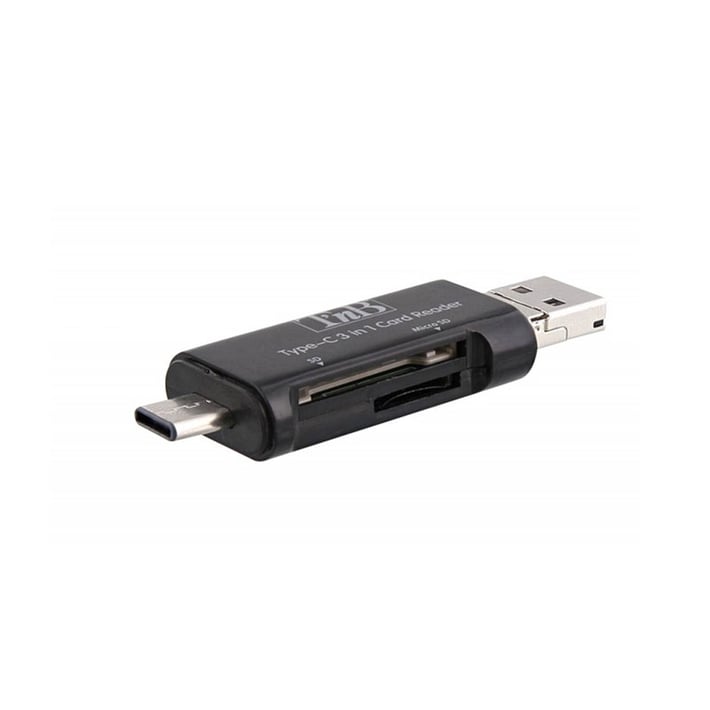 TNB Четец за карти 3 в 1, USB Type-C, PC/Mac/Linux, черен