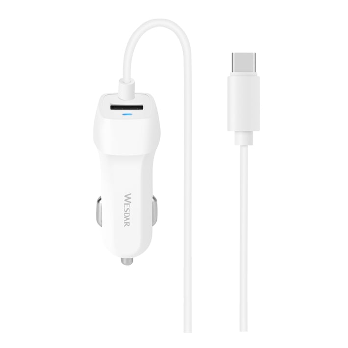 Wesdar Зарядно за кола, с кабел, с USB и USB Type C кабел